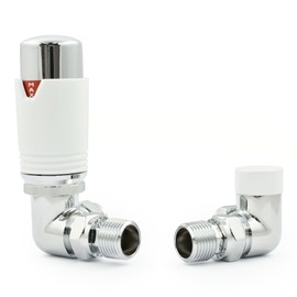 Hot Flow | Estuary Corner TRV Thermostatic Radiator Valve Wheel Head and Lock Shield (Chrome & White)