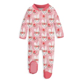 uideazone 0-3 Months Baby Girl Easter Outfit Bunny Sleepers Pink Rabbit Footed Pajamas One Piece Zipper Romper