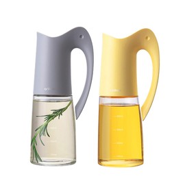 Ankou Auto Flip Lid Oil Dispenser Bottle for Kitchen-20oz 580ml Set of 2 Glass Olive Oil Dispenser Bottles with Scale, Oil and Vinegar Condiment Storage Container Set, Non-Drip Spout, Leakproof