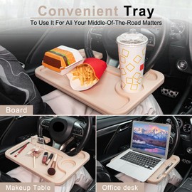 JUSTTOP Car Steering Wheel Desk, Travel Car Accessories, Car Stand Trays for Eating, Multipurpose Car Steering Wheel Desk Tray Table(Cream)