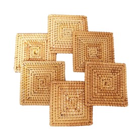 Handmade Square Rattan Drink Coaster-Rustic Style Decor Coaster for Dinning Room or Living Room-Set of 6