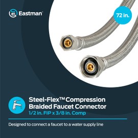 Eastman 48303 Braided Stainless Steel Faucet Connector, 3/8 inch Comp x 1/2 inch FIP, 72 inch
