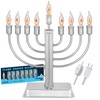 Aviv Judacia Electric Hanukkah Menorah Chrome Plated Metal Chanukiah Candelabra