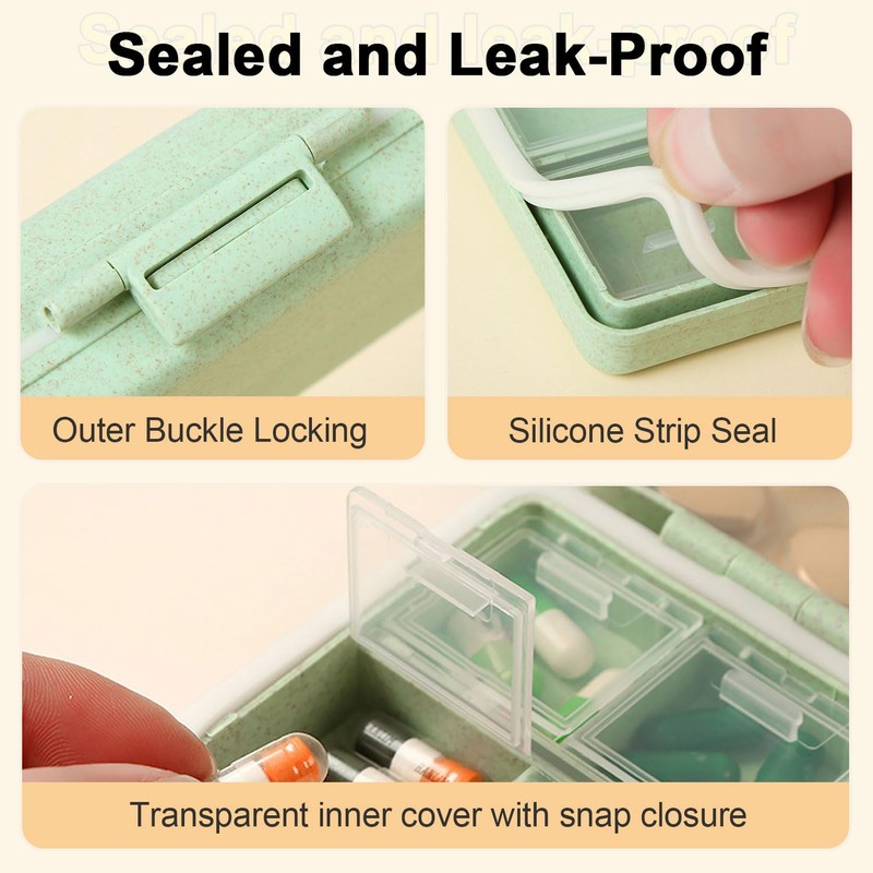 Wopanxye Travel Pill Organizer, 9 Compartments Portable Small Pill Box