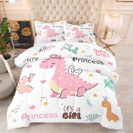 NINENINE Dinosaur Bedding Set Pink Dinosaur Comforter,Full Bedding Set for Girls,Cute Dinosaur Comforter Cartoon with 1 Comforter 2 Pillowcases