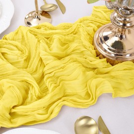 LINXTAR Yellow Cheesecloth Table Runner 10ft Vintage Rustic Gauze Table Runner 122x35 Inches Boho Elegant Decoration for Birthday Party Wedding Baby Shower Brunch Tea Party Photo Background