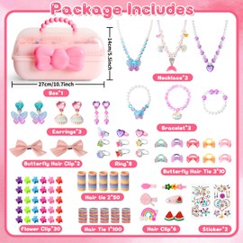 Jewellery Children's Toy, Hair Jewellery Gift Girls 3 4 5 6 7 8 9 10 Years, 218 Pieces Jewellery Set with Necklaces, Rings and Hair Clips, Christmas Birthday Gifts Children