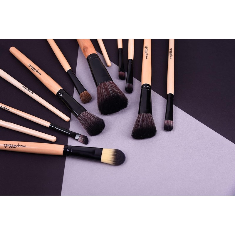 Set profesional de 24 piezas brochas para maquillaje (Madera Original)