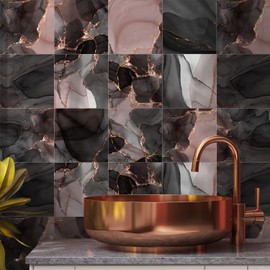 12Pcs Matte Wall Tile Sticker Transfer Peel and Stick, Self-Adhesive Vinyl Backsplsh Tile Decals, Non-Slip PVC Floor Sticker for Kitchen Bathroom, 20x20CM/8x8Inch, Marble Effect 023