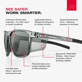 Riley Navigator X Premium Safety Glasses for Work – Anti-Fog, Scratch-Resistant Protective Work, Sports & Cycling Glasses - UV400 Safety Sunglasses Men & Women Suitable Eyewear - Dark Grey Lens