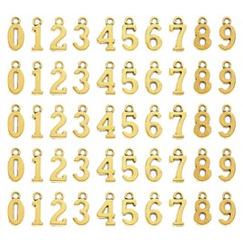 FSSTUD 100 ciondoli in metallo a forma di numero piccolo, per bracciali, collane, ciondoli, gioielli, numeri, orecchini, perline, portachiavi, ciondoli per fai da te, dorati
