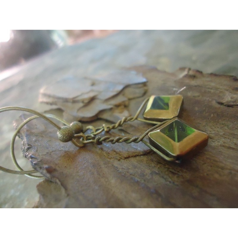 ★ ALTES GRÜNES GLAS ★ lange Haken Ohrringe