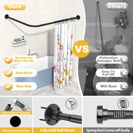 Corner Shower Curtain Rod, 30"-44.3" x 30"-44.3" Adjustable L Shaped Shower Curtain Rod, Industrial Shower Pole Wall Mounted for Bathroom,Closet,Room Divider,Outdoor Patio, Black