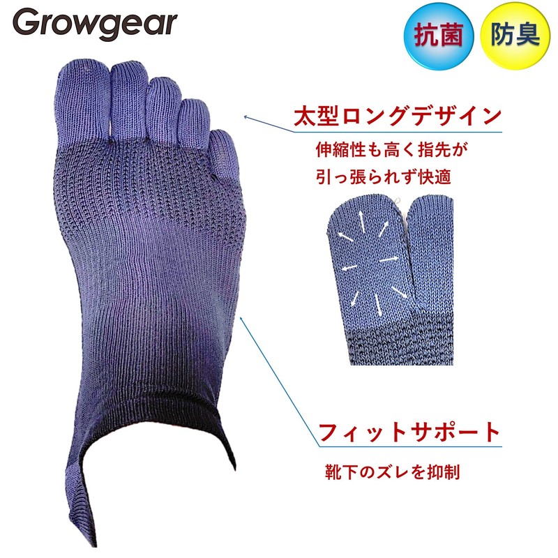 GROWGEAR 5 Toe Socks, 3 Pairs Ankle Length, L/3 Colors,