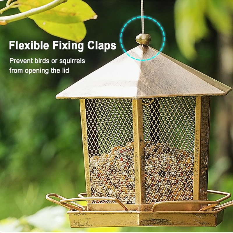Wild Birds Feeder, Finch Bird Feeder for Outdoors, Metal Hexagonal