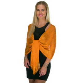 Shawls and Wraps for Evening Dresses, Metallic Sparkle Womens Wedding Orange Shawl
