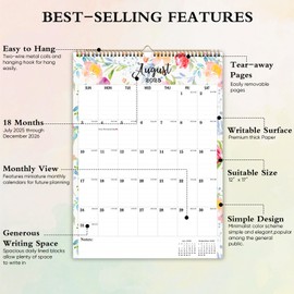 2026 Wall Calendar 12" x 17" from July 2025 - December 2026, 18 Monthly Hanging Large Wall Calendar 2025-2026 with Spiral Binding Hanging + Large Blocks +Julian Dates for Home or Office Organizing