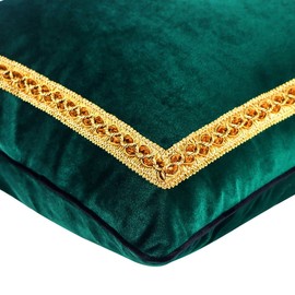 DezignicoHome Decorative Velvet Throw Pillow Covers for Sofa Couch Bed Chair, Embroidery Pattern Design, Emerald Green, Pack of 2, 18x18 Inch