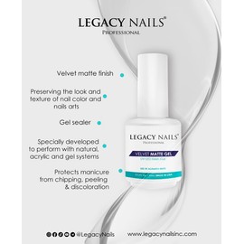 Legacy Nails Perfect Matte Gel 0.5 oz - Velvet Matte Finish - Gel Sealer - Long-Lasting - No Wipe - No Chipping, Peeling or Discoloration - Preserving Look and Texture of Nails - UV or LED gel-curing Lamp