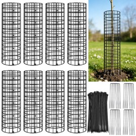 QiWeiFaCai 8 Pcs Tree Protectors from Deer, Tree Guards Trunk Protector with Cable Tie, Stakes, Expandable Metal Guards Enclosure from Deer, Trimmers, Mower (15.7 * 11.8 Inch Black)