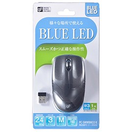 ワイヤレスマウス ブルーLED ブラック Mサイズ PC-SMWBM32 K 01-3588
