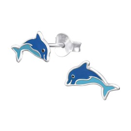Monkimau Girls' Earrings Dolphin Stud Earrings 925 Sterling Silver, Sterling Silver