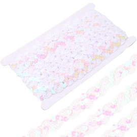 CABODYALS 12 Yards White Sequin Trim Flat Sequins Beaded Strip Rick Rack Wave Gimp Woven Braided Trimming Metallic Glitter Braid Ric Rac Ribbon Bulk for Sewing Making Crafts Clothes Dresses Diy Supply