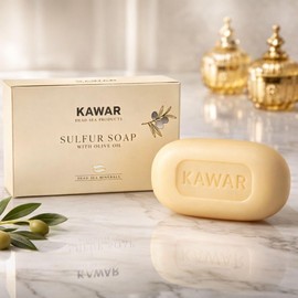 KAWAR- Jabón de azufre del Mar Muerto con aceite de oliva, alivia afecciones de la piel como acné, psoriasis, eczema y acné negro
