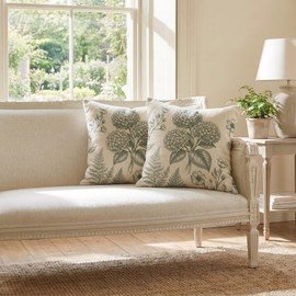 Sage Green Hydrangea Pillow Covers Set of 2, 22x22 Vintage Floral