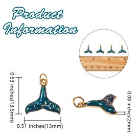 COGCHARGER 5 Pieces Mermaid Enamel Charms Mermaid Tail Charms Pendants Brass Enamel Pendants with Jump Rings Teal for Jewelry Necklace Bracelet Earring Making