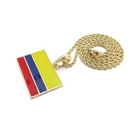 CBC Crown Colombia Flag Pendant 16"/18"/20" 24" Necklace in Box, Cuban or Rope Chain Gold Or Rhodium Tone (Gold - 18" Rope Chain)