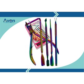 Nail Cuticle Pushers Double-Ended Knurled Handle Multi-Colored Titanium Rainbow Manicure and Pedicure Tools German Steel | Spa, Salon, Home Use (Set of 5 - Pushers+Scraper+Pliers)