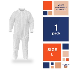 EZGOODZ White Coveralls Large 66” Long, Microporous White Hazmat Suits Disposable 60 GSM, Waterproof Disposable Coveralls for Men and Women with Front Zipper, Folded Collar, Elastic Wrists and Ankles