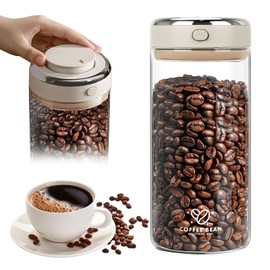 MplehDa Coffee Canister Airtight Glass, 1700 ml Vacuum Coffee Canister, Coffee Beans Container with Outlet Valve, Transparent Coffee Bean Container for Coffee Beans, Nuts, Cocoa, Tea Leaves
