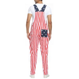 Yuanbang American Flag Overalls Pants Adjustable Straps Mens Red White And Blue Jean Coveralls 4th Of July Romper(Flag,2XL)