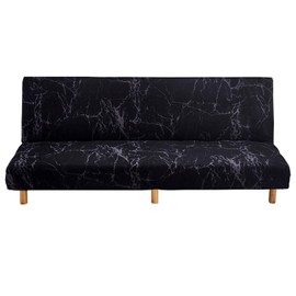 WOMACO Printed Futon Cover Stretch Sofa Bed Slipcovers Full Twin Queen Size Armless Couch Loveseat Protector Covers with Elastic Bottom for Living Room Bedroom Furniture (Black Marble, 75"-86.6")