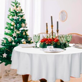 DWCN Table Cloth Round 150cm Wipe Clean Tablecloth White Round Tablecloth Outdoor Table Cloth Waterproof Tablecloth Wipeable Tablecloths Table Cover Round