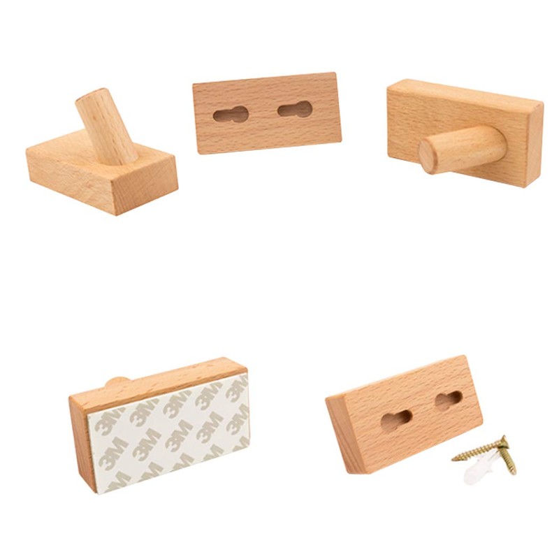 Gullor 2 PCS Natural Wooden Coat Hooks, Wall Mounted Wall