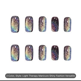 24 pcs Rainbow Cat Eye Press On Nails - Handmade Full Cover Short Fake Nails for Women - Coffin False Nails for a Bold and Eye-Catching Look
