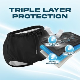 Reusable Adult Swim Diaper Special Needs, Incontinence Plastic Pants Cloth Diaper Cover, Waterproof Training Rubber Underwear（Black, S