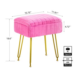 Redlife Vanity Stool with Storage, Vanity Stool Chair, Faux Fur Vanity Chair with Metal Leg, Footrest Footstool Ottoman, Multifunctional Makeup Vanity Chair for Vanity Makeup Room Bedroom(Rose Red)…