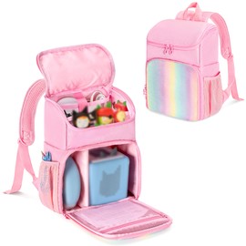LoDrid Backpack Compatible with Tonie, Portable Bag for Audio Player Starter Set, Carrying Case with 3 Clear Pockets for Figures Display and Multiple Pockets for Charger Headphone, Pink, Bag Only