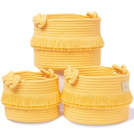 NaturalCozy 3-Piece Boho Decor Storage Basket Set – Cotton Rope Woven Baskets for Organizing! Small Basket for Baby Stuff, Baby Shower, Gift Basket, Nursery Baby Basket, Planter, Toy Basket, Shelves