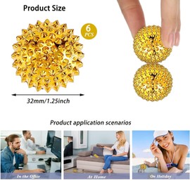 6 Stück Massagebälle,Gold Spiked Massage Ball Hart Magnetische Akupressurkugeln Massagebälle Magnetische Massageball Igel Magnetische,für Stress Relief oder Massage (32 mm)