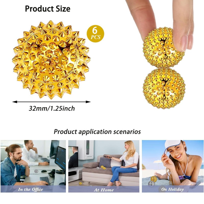 6 Stück Massagebälle,Gold Spiked Massage Ball Hart Magnetische Akupressurkugeln Massagebälle