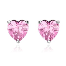 Zolkamery Earrings Silver 925 Stud Earrings, 925 Sterling Silver Birthstone Stud Earrings for Women Girls, Heart Stud Earrings with Zirconia, 6 mm Small Sleeping Cartilage Stud Earrings with Gift Box,