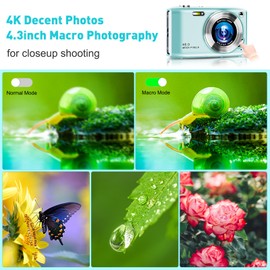 FHD 1080p Digital Camera,4K Vlogging Camera for YouTube Autofocus,16X Cameras for Photography with 32GB Card,48MP Point and Shoot Camera with Anti-Shake for Teens Adult Beginner-Green