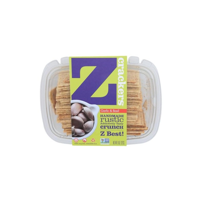 Z Crackers Garlic & Basil Cracker Vegan, 8 oz, 12