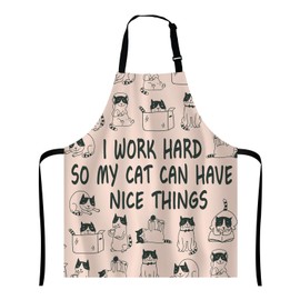 Wasach Funny Cats Apron - I Work Hard So My Cat Can Have Nice Things Apron,Adjustable Neck Bib Apron for Men Women,Suitable for Kitchen Cooking Waitress Chef Apron