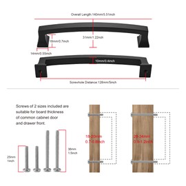 TUNNY 10 Pack Cabinet Handles-Matte Black 5"/128mm Screw Spacing Drawer Handles Kitchen Cabinet Handles Drawer Pulls Kitchen Cabinet Hardware Bedroom Cabinet Pulls